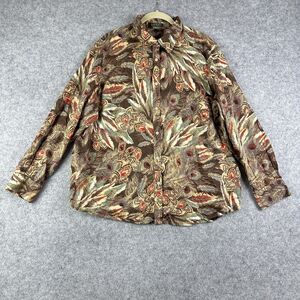 Lauren Ralph Lauren Shirt Womens 2XL Feather Print Button Up Long Sleeve Boho